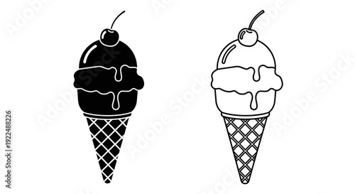 Delicious ice cream cone with cherry topping, vector illustration Vector