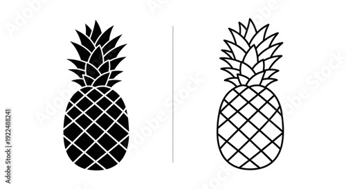 Two pineapple illustrations, minimalist design, black and white, vector art, Vector