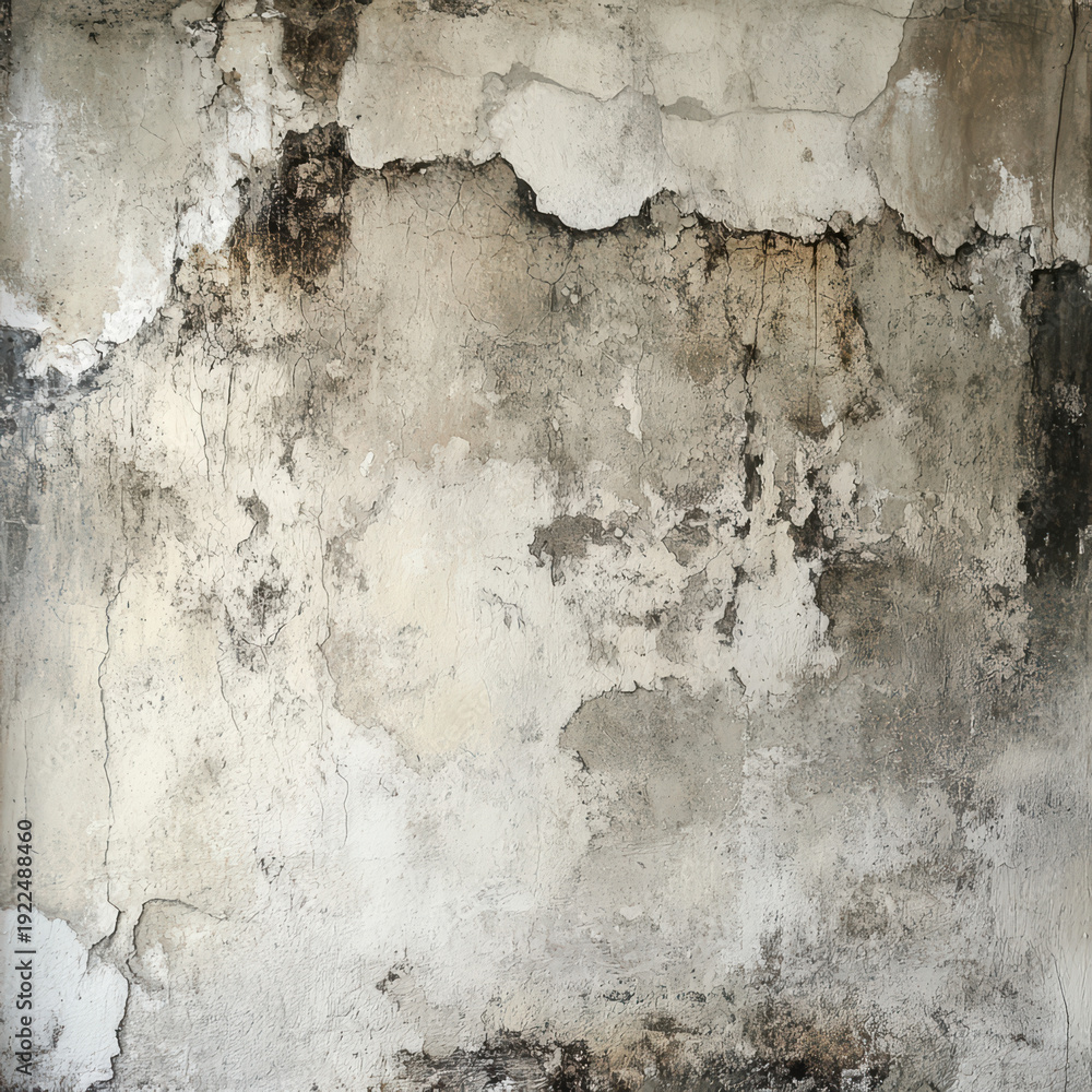 Obraz premium An aged, weathered concrete wall with patches of peeling paint and signs of wear, providing a textured and rustic background.