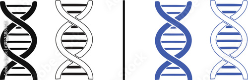 DNA helix icon isolated on white background, vector illustration of double helix structure in solid and outline styles for genetics, biotechnology, and science concepts.