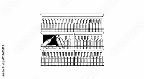 Multiple shelves filled with an assortment of glass bottles