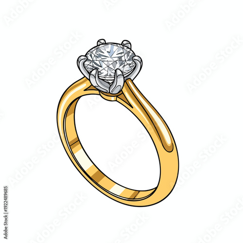 Elegant Gold Engagement Ring with Sparkling Gemstone on a White Background