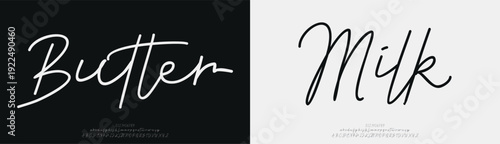 Butter Milk, Script elegant alphabet beauty logo font. Classic beautiful Modern luxury Serif Letter Minimal Fashion. Typography decoration logotype fonts, wedding, logos. vector illustration
