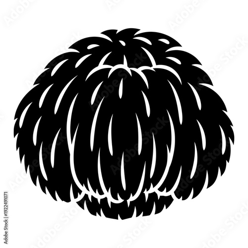 Black silhouette of a round bush or shrub. Vector icon of a plant with foliage texture
