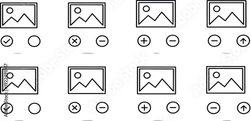 Image Gallery UI Icon Set with Photo Upload Edit Zoom and Delete Symbols for Media Management Interface and Web App Vector Design