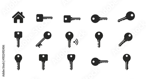 Collection of House Keys and Security Icons Representing Access and Protection