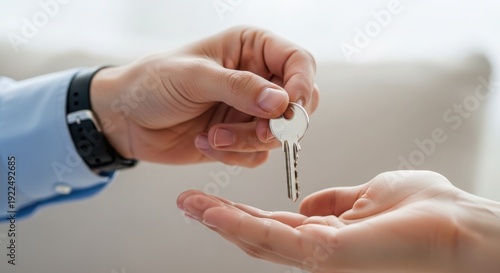 A person handing over house keys to another person