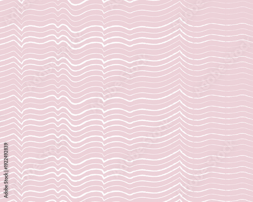 ピンク色の抽象的な波線バックグラウンド素材。手書き風のテクスチャと柔らかい白のウェーブデザイン。女性向けブランド、化粧品パッケージ、メッセージカード、SNSの背景に最適なエレガントなベクターイラスト。