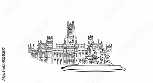 Ornate building with a fountain featuring statues of people and lions