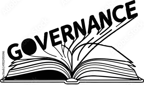 Open book with word "GOVERNANCE" emanating as stylized text