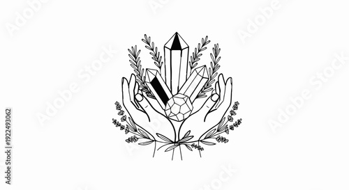 Open hands cradle crystals and herbs, a symbol of healing and nature