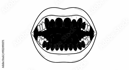 Open mouth with a black interior and white teeth, outlined in black