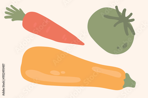 Art & Illustration  Flat Vector Carrot and Zucchini Illustration Fresh Organic Vegetables Design