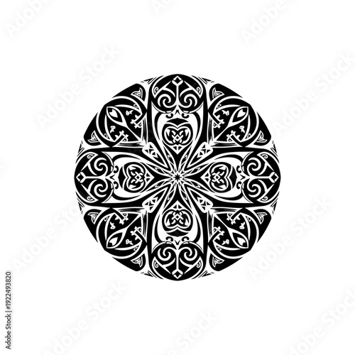 Intricate Celtic knotwork mandala design in black and white, symbolizing eternity and interconnectedness.