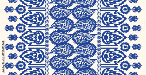 Motifs Ikat floral paisley embroidery background.geometric ethnic oriental pattern traditional.Aztec-style abstract vector illustration. design for texture, fabric,clothing, wrapping, decoration