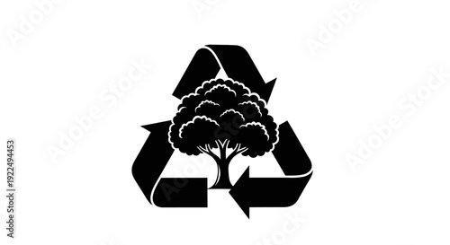 Recycling symbol with a tree inside, promoting eco-friendly practices and sustainability.