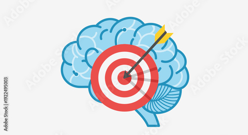 Brain with target and arrow, symbolizing focus and mental precision.