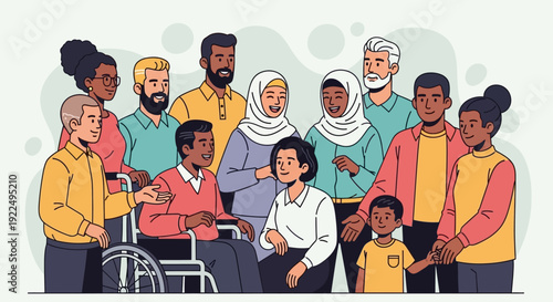 Diverse group of people standing together in a community.