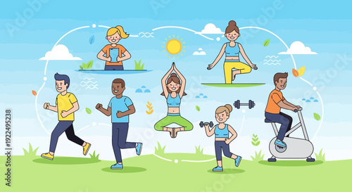 People Engaging in Various Fitness Activities Outdoors.