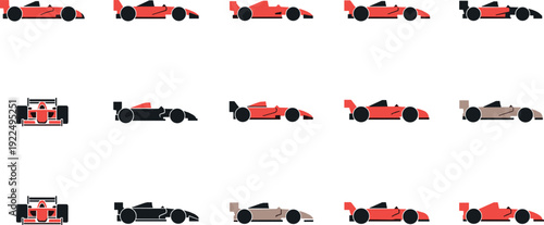 Formula racing car icon set flat vector collection of open wheel motorsport vehicles isolated on light background