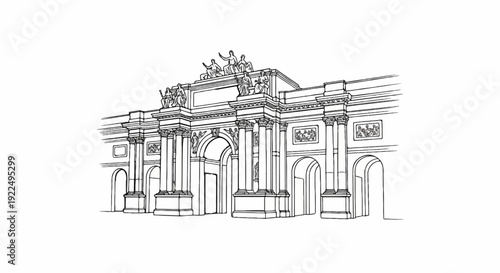 Ornate archway with classical sculptures and multiple arched passages