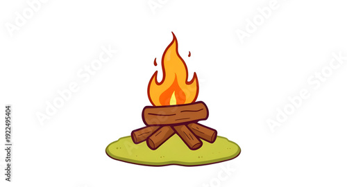 campfire, fire, flame, bonfire, camping, cartoon, illustration, outdoor, nature, camp, wood, logs, burning, heat, warm, night, adventure, forest, wilderness, travel, holiday, vacation, picnic, surviva