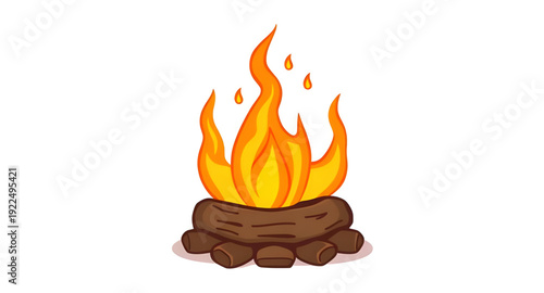 campfire, fire, flame, bonfire, camping, cartoon, illustration, outdoor, nature, camp, wood, logs, burning, heat, warm, night, adventure, forest, wilderness, travel, holiday, vacation, picnic, surviva