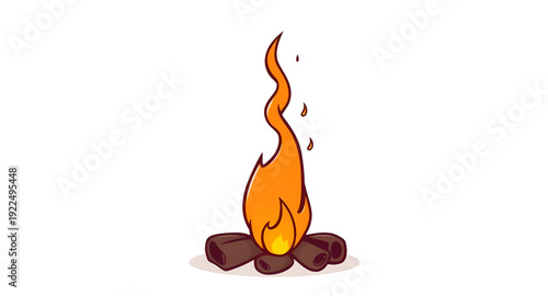 campfire, fire, flame, bonfire, camping, cartoon, illustration, outdoor, nature, camp, wood, logs, burning, heat, warm, night, adventure, forest, wilderness, travel, holiday, vacation, picnic, surviva