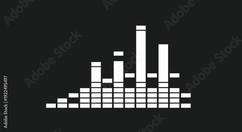 White audio equalizer display with vertical bars of different heights on a solid dark gray background for music.
