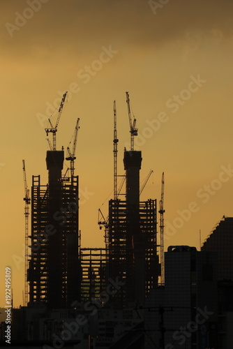 construction site at sunset