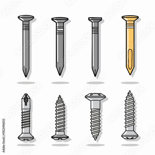 Collection of Various Screws and Nails for Construction and DIY Projects