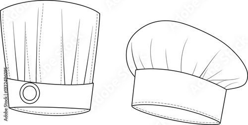 Classic chef hat toque front and side view professional kitchen uniform headwear illustration clean design style