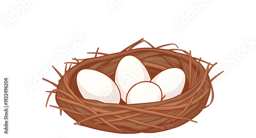 nest, eggs, icon, isolated, bird, nature, wildlife, spring, hatch, family, home, shelter, incubation, breeding, motherhood, care, protection, organic, natural, rural, forest, tree, branch, straw, twig