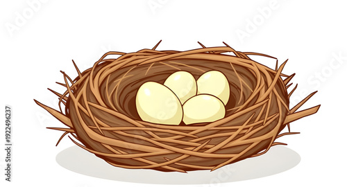 nest, eggs, icon, isolated, bird, nature, wildlife, spring, hatchling, family, home, shelter, incubation, breeding, parenting, care, protection, natural, rural, countryside, forest, branch, straw, twi