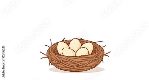 nest, eggs, icon, isolated, bird, nature, wildlife, spring, hatch, family, home, shelter, incubation, breeding, motherhood, care, protection, organic, natural, countryside, forest, tree, branch, straw