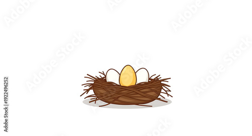 nest, eggs, icon, isolated, bird, nature, wildlife, spring, hatch, family, home, shelter, incubation, breeding, motherhood, care, protection, organic, natural, countryside, forest, tree, branch, straw