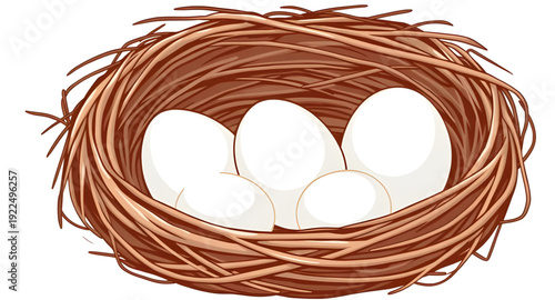nest, eggs, icon, isolated, bird, nature, wildlife, spring, hatch, family, home, shelter, incubation, breeding, motherhood, care, protection, organic, natural, countryside, forest, tree, branch, straw