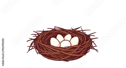nest, eggs, icon, isolated, bird, nature, wildlife, spring, hatchling, family, home, shelter, incubation, breeding, parenting, care, protection, natural, rural, forest, branch, straw, twigs, illustrat