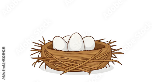 nest, eggs, icon, isolated, bird, nature, wildlife, spring, hatchling, family, home, shelter, incubation, breeding, parenting, care, protection, natural, rural, forest, branch, straw, twigs, illustrat