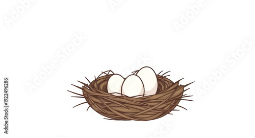 nest, eggs, icon, isolated, bird, nature, wildlife, spring, hatchling, family, home, shelter, incubation, breeding, parenting, care, protection, natural, rural, forest, branch, straw, twigs, illustrat