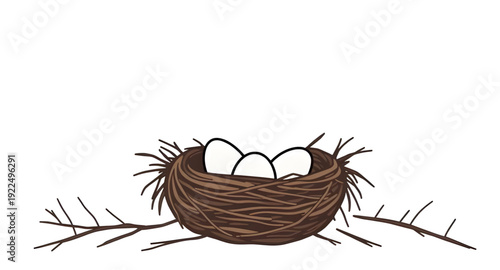 nest, eggs, icon, isolated, bird, nature, wildlife, spring, hatchling, family, home, shelter, incubation, breeding, parenting, care, protection, natural, rural, forest, branch, straw, twigs, illustrat