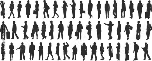 Business people silhouettes collection standing walking poses isolated on white background professional crowd vector illustration set