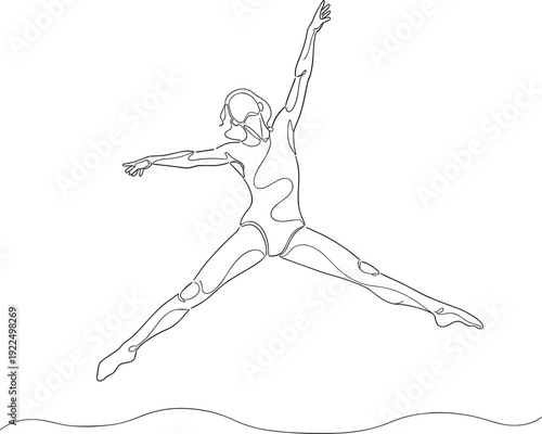 Woman Performing Star Jump Split Leap Exercise for Cardio Fitness Dance Training Balance and Flexibility Home Workout Routine Vector Illustration