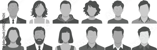 Faceless avatar set diverse people portraits collection minimal flat design profile icons isolated background illustration