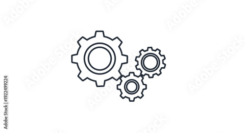 Three interlocking gear wheels outline illustration for concept of teamwork, machinery, industry, and mechanical engineering.