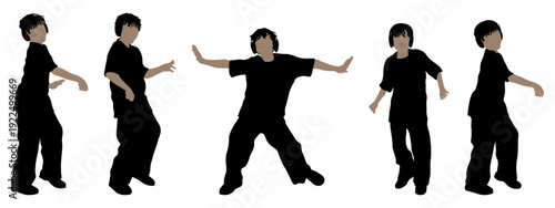Children silhouettes. Little boy dancing poses set. Vector illustration.	
