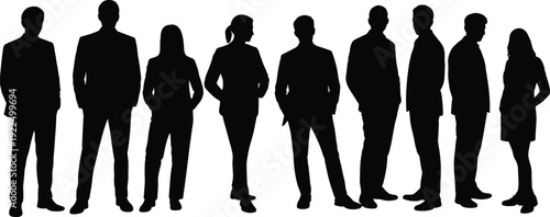 Business people silhouettes standing in row corporate team professionals isolated on white background group concept