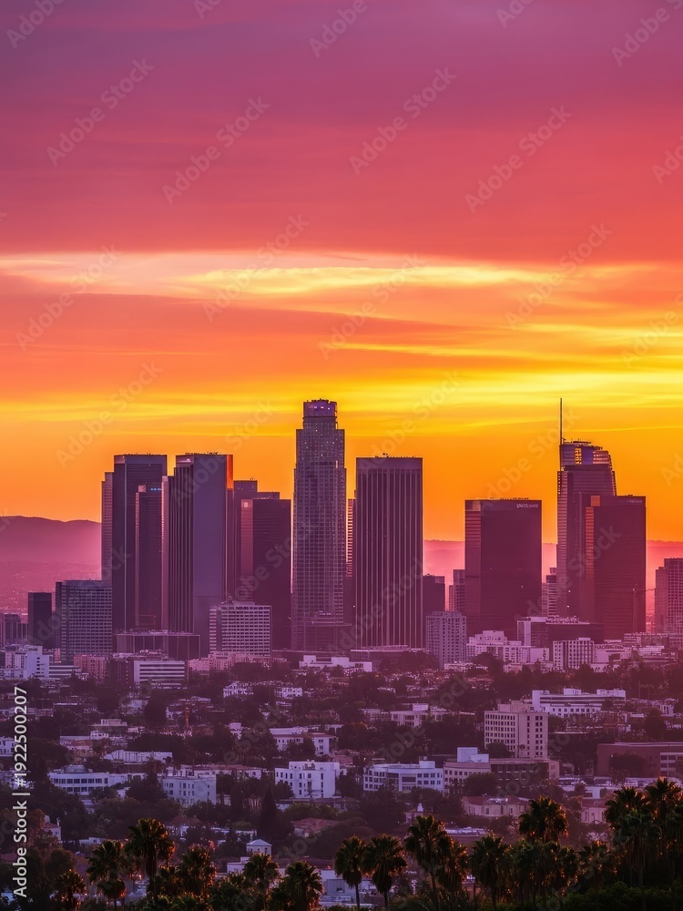 Obraz premium Los Angeles and San Francisco city skyline sunset view