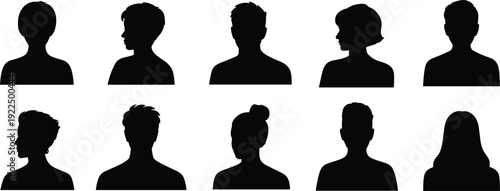Human profile silhouettes collection, diverse anonymous people avatars for social media identity concepts design use