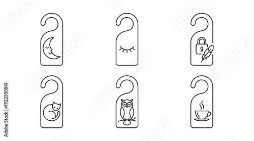 do not disturb sign, 6 black delicate line drawings vector set collection , white background , PNG and SVG